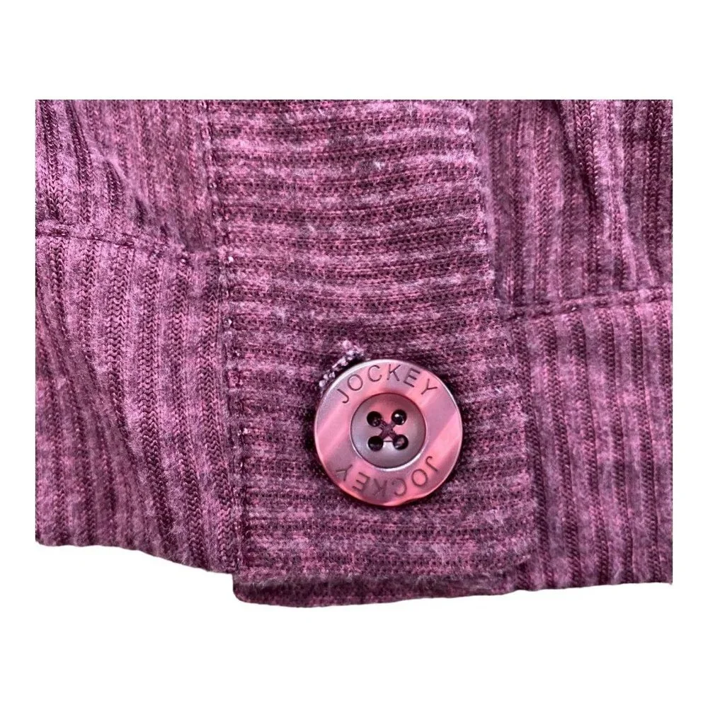 Jockey Lounge Sweater Sz 3X Ribbed Microfiber‎ Stretch Button Up Maroon L/S NWT